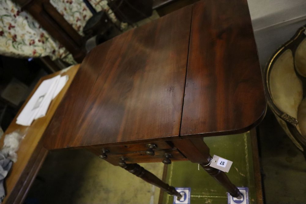 A Regency mahogany drop flap work table, width 40cm, depth 50cm, height 71cm